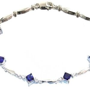 Sterling Silver 3.10 ct Created Sapphire & Diamond Accent Tennis Bracelet